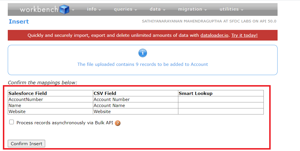 Insert the Bluk Records into the Salesforce Objects